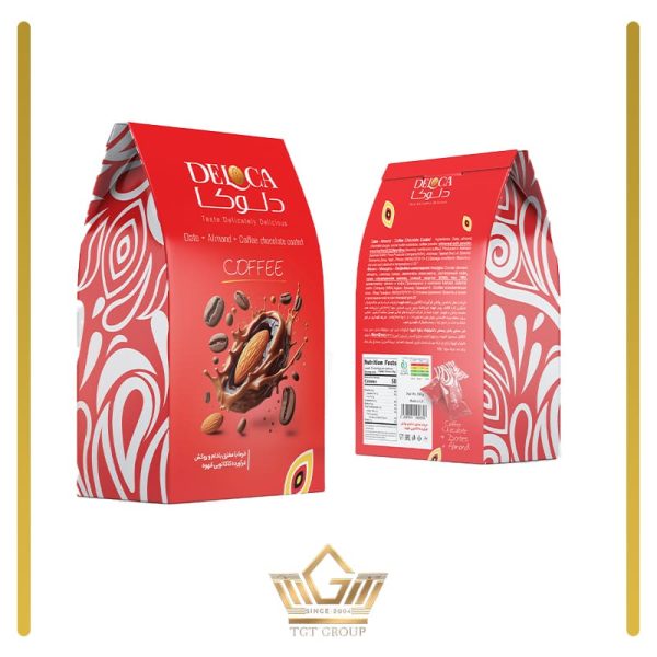 Dates coated with almond kernels and coffee flavor